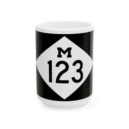 M-123 rectangle (Michigan) (Road Sign) White Coffee Mug 15oz - Go Mug Yourself