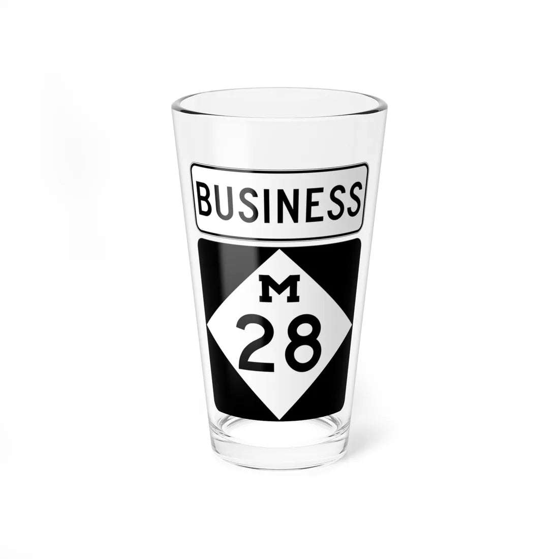 M-28Bus (Michigan) (Road Sign) Pint Glss 16oz 16oz - Go Mug Yourself