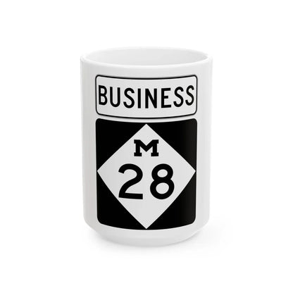 M-28Bus (Michigan) (Road Sign) White Coffee Mug 15oz - Go Mug Yourself