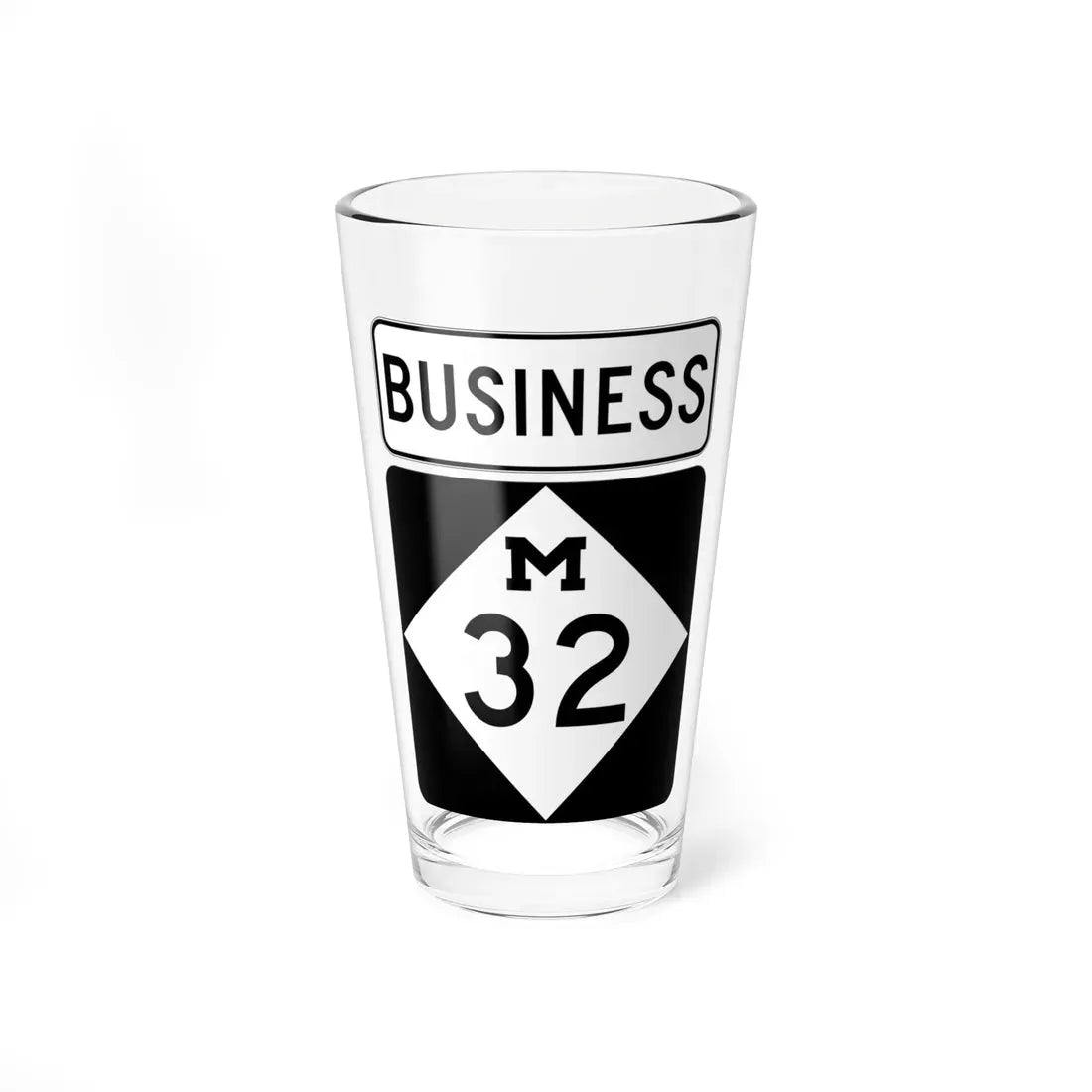 M-32Bus (Michigan) (Road Sign) Pint Glass 16oz 16oz - Go Mug Yourself