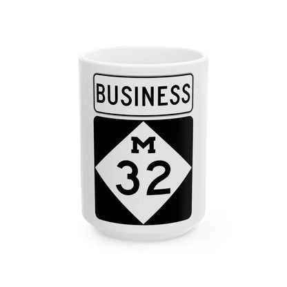 M-32Bus (Michigan) (Road Sign) White Coffee Mug 15oz - Go Mug Yourself