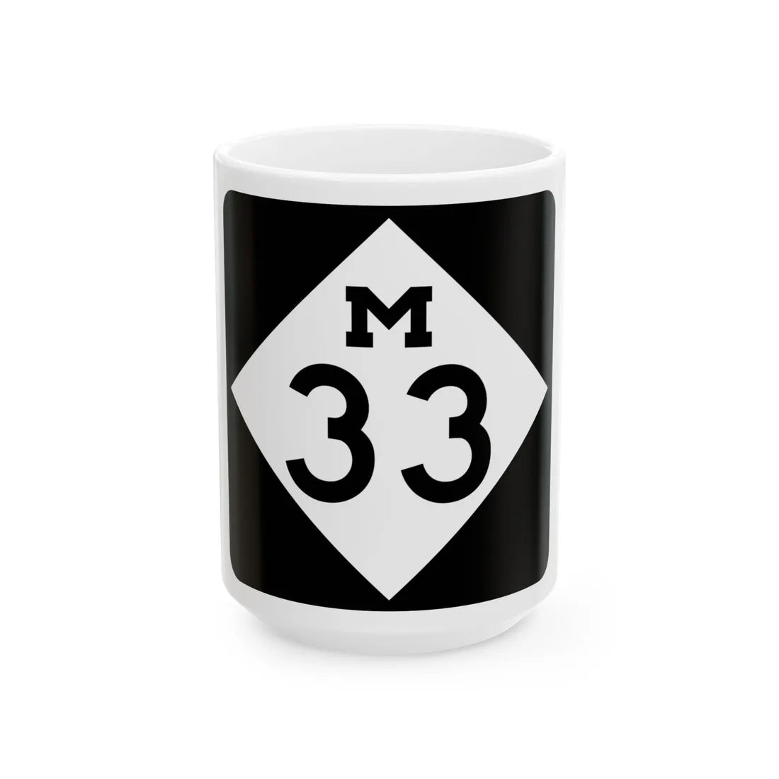 M-33 (Michigan) (Road Sign) White Coffee Mug 15oz - Go Mug Yourself