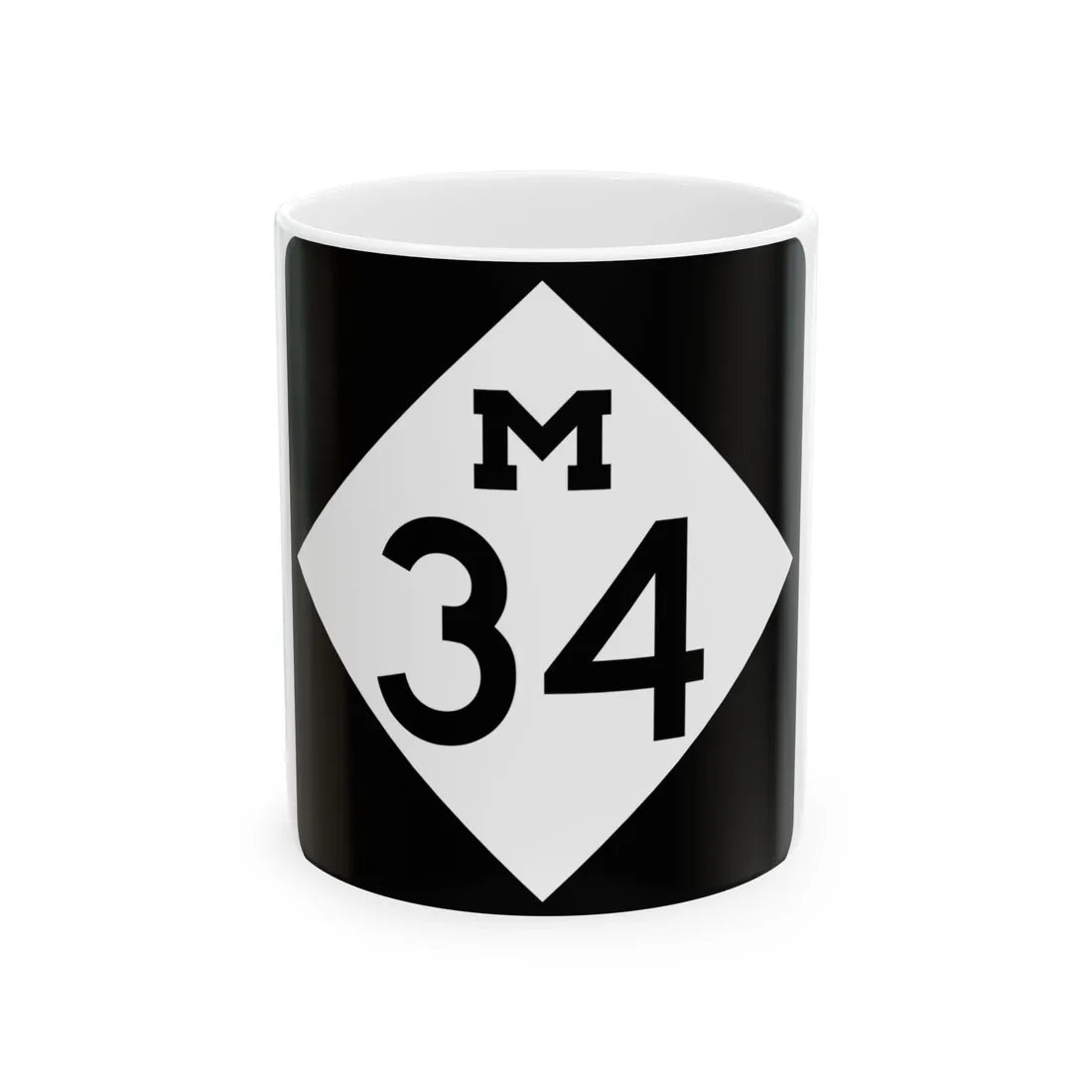 M-34 (Michigan) (Road Sign) White Coffee Mug 11oz - Go Mug Yourself