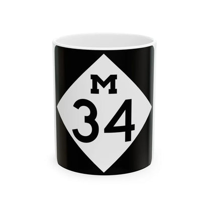 M-34 (Michigan) (Road Sign) White Coffee Mug 11oz - Go Mug Yourself