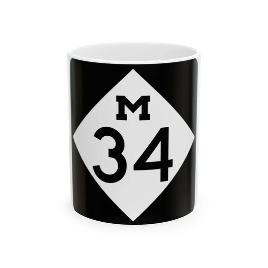 M-34 (Michigan) (Road Sign) White Coffee Mug 11oz - Go Mug Yourself