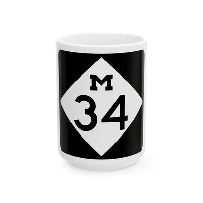 M-34 (Michigan) (Road Sign) White Coffee Mug 15oz - Go Mug Yourself