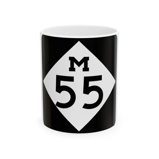 M-55 (Michigan) (Road Sign) White Coffee Mug 11oz - Go Mug Yourself