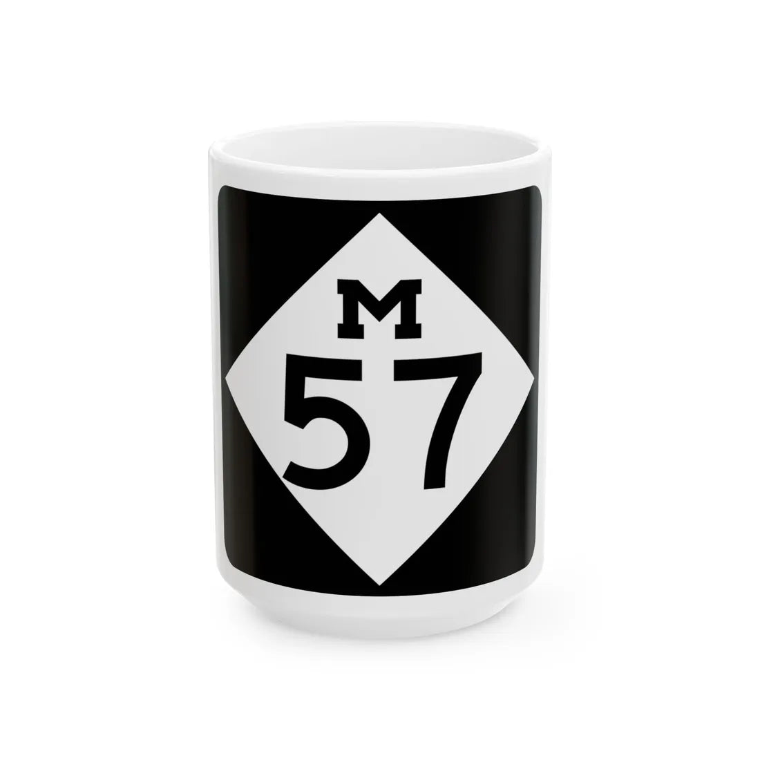 M-57 (Michigan) (Road Sign) White Coffee Mug 15oz - Go Mug Yourself