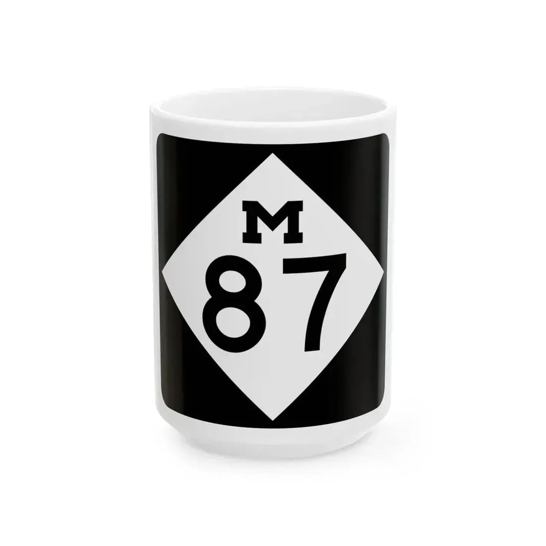 M-87 (Michigan) (Road Sign) White Coffee Mug 15oz - Go Mug Yourself