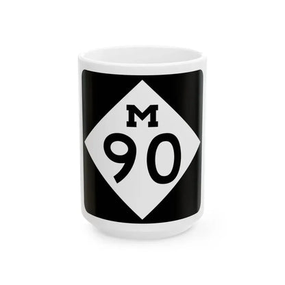 M-90 (Michigan) (Road Sign) White Coffee Mug 15oz - Go Mug Yourself