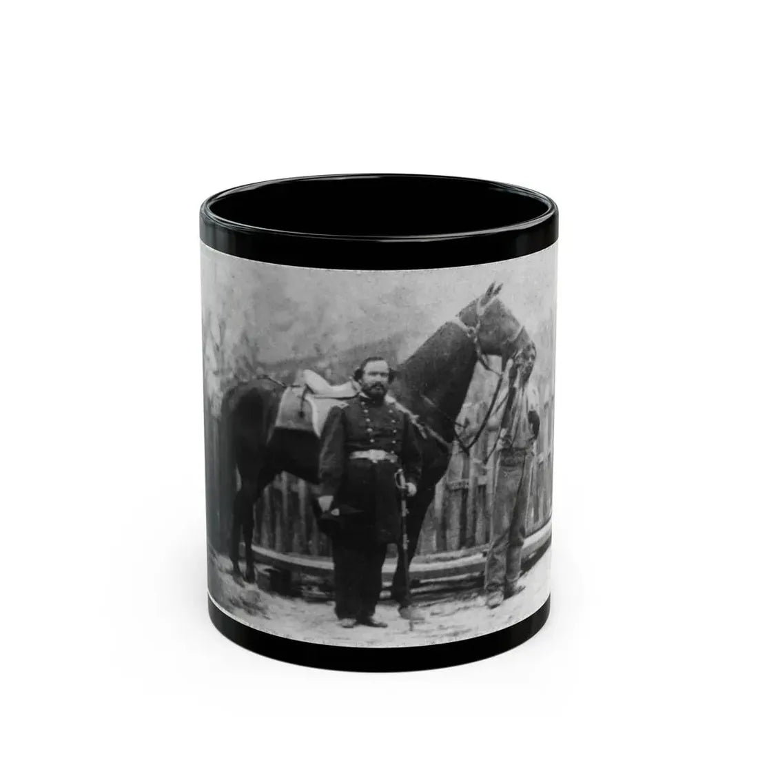 M. Miller, Colonel, 18th Mo. Infantry, Full-Length Portrait, Facing Right, Standing Before Horse Held By African-American Man (U.S. Civil War) Black Coffee Mug 11oz - Go Mug Yourself