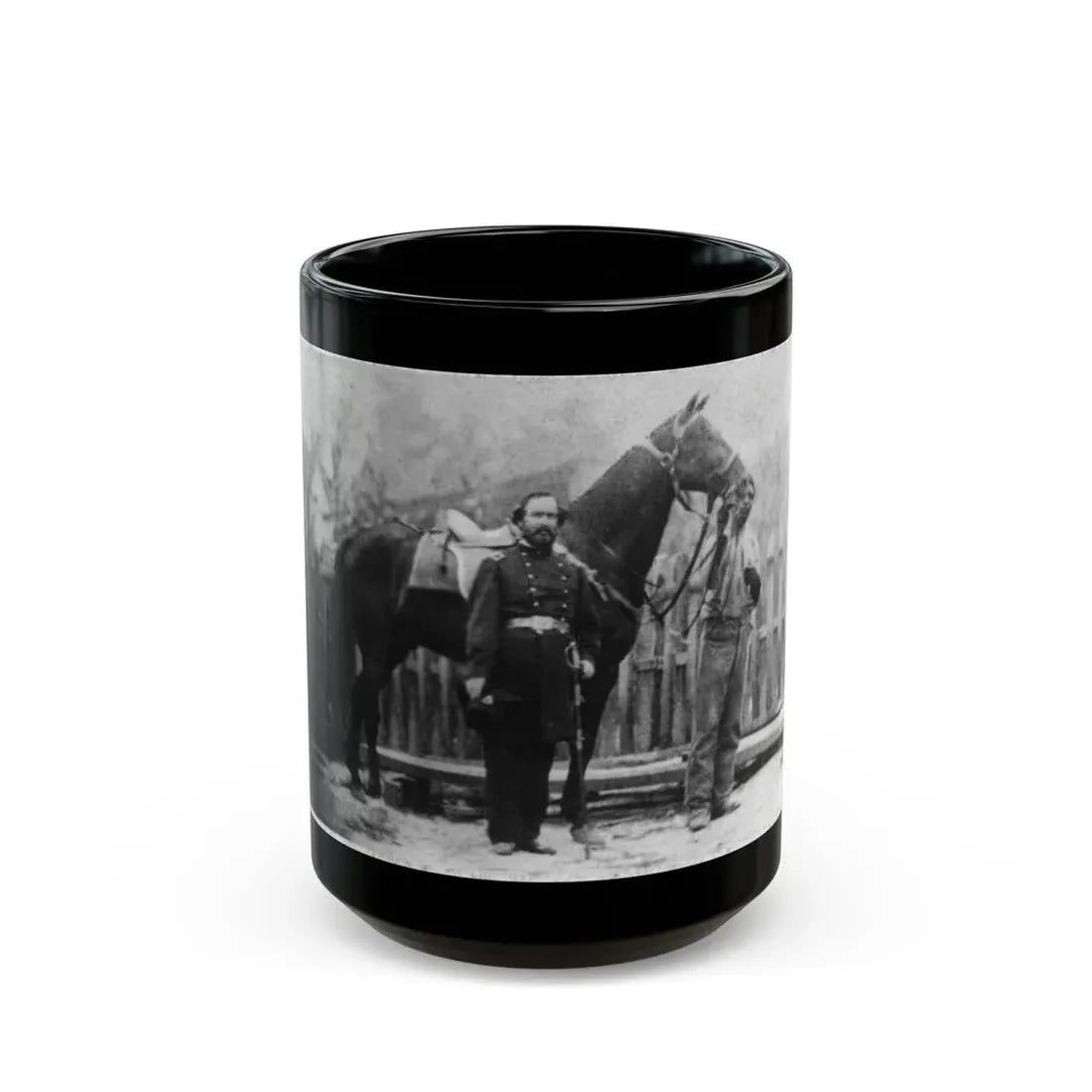 M. Miller, Colonel, 18th Mo. Infantry, Full-Length Portrait, Facing Right, Standing Before Horse Held By African-American Man (U.S. Civil War) Black Coffee Mug 15oz - Go Mug Yourself