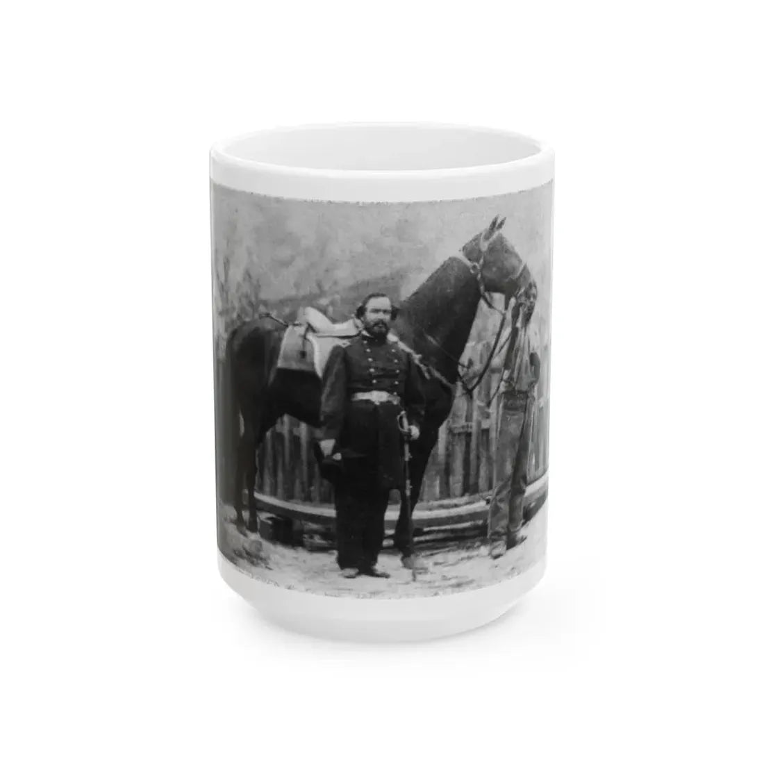 M. Miller, Colonel, 18th Mo. Infantry, Full-Length Portrait, Facing Right, Standing Before Horse Held By African-American Man (U.S. Civil War) White Coffee Mug 15oz - Go Mug Yourself