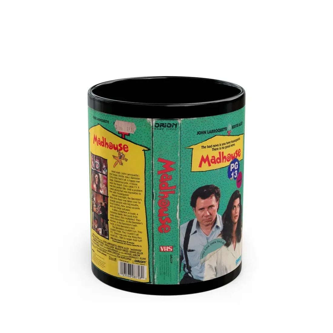 MADHOUSE JOHN LARROQUETTE KIRSTIE ALLEY (VHS COVER) - Black Coffee Mug 11oz - Go Mug Yourself