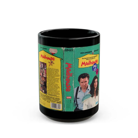 MADHOUSE JOHN LARROQUETTE KIRSTIE ALLEY (VHS COVER) - Black Coffee Mug 15oz - Go Mug Yourself