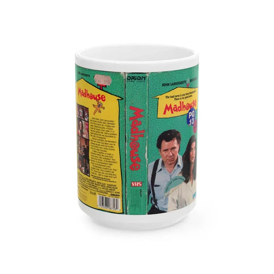 MADHOUSE JOHN LARROQUETTE KIRSTIE ALLEY (VHS COVER) - White Coffee Mug 15oz - Go Mug Yourself