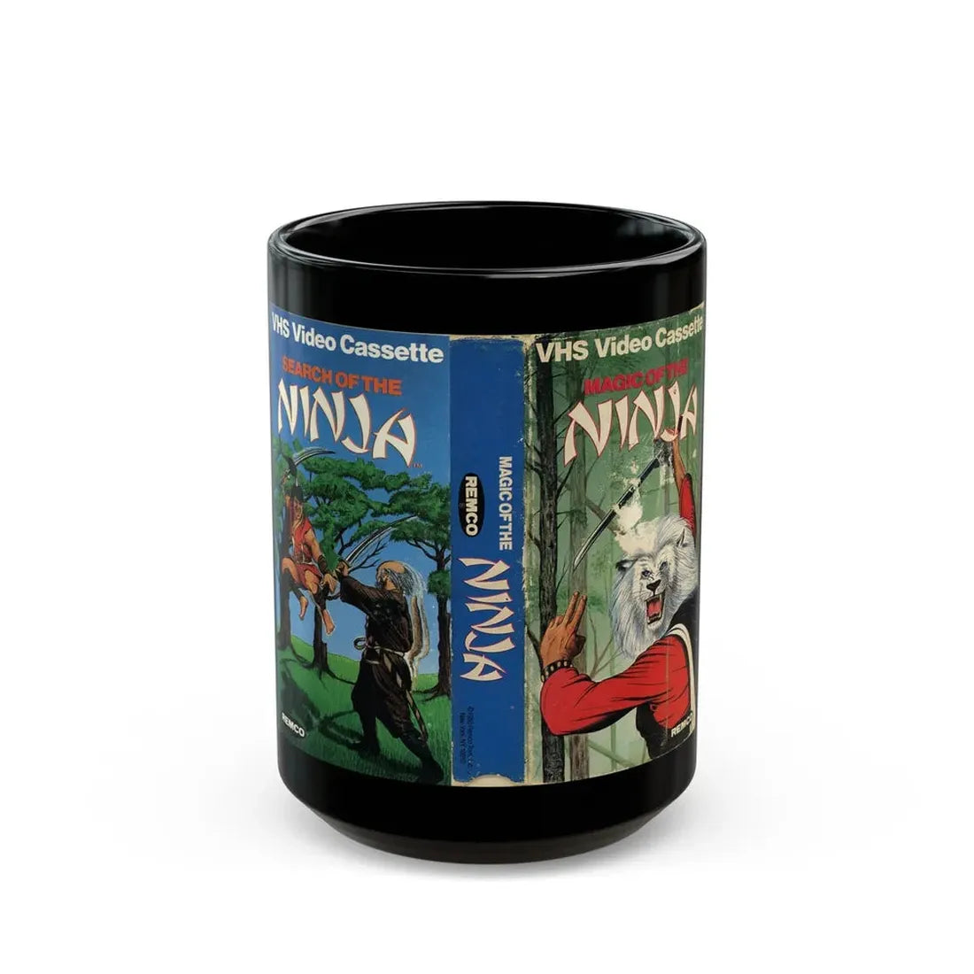 MAGIC OF THE NINJA AND SEARCH OF THE NINJA (VHS COVER) - Black Coffee Mug 15oz - Go Mug Yourself