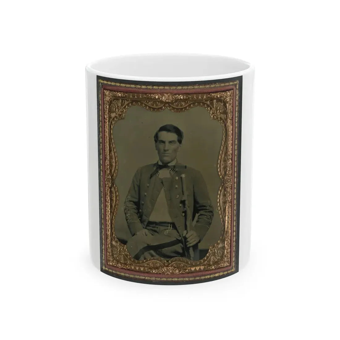 Major Charles Jones Green Of Co. A, 47th Virginia Infantry Regiment, In Uniform With Carved Cane (U.S. Civil War) White Coffee Mug 11oz - Go Mug Yourself