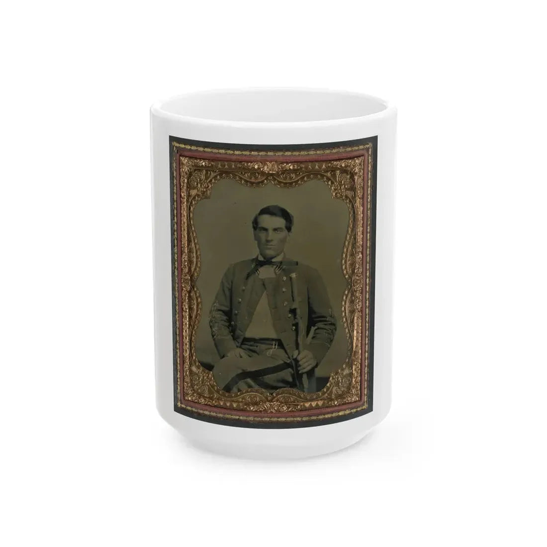 Major Charles Jones Green Of Co. A, 47th Virginia Infantry Regiment, In Uniform With Carved Cane (U.S. Civil War) White Coffee Mug 15oz - Go Mug Yourself