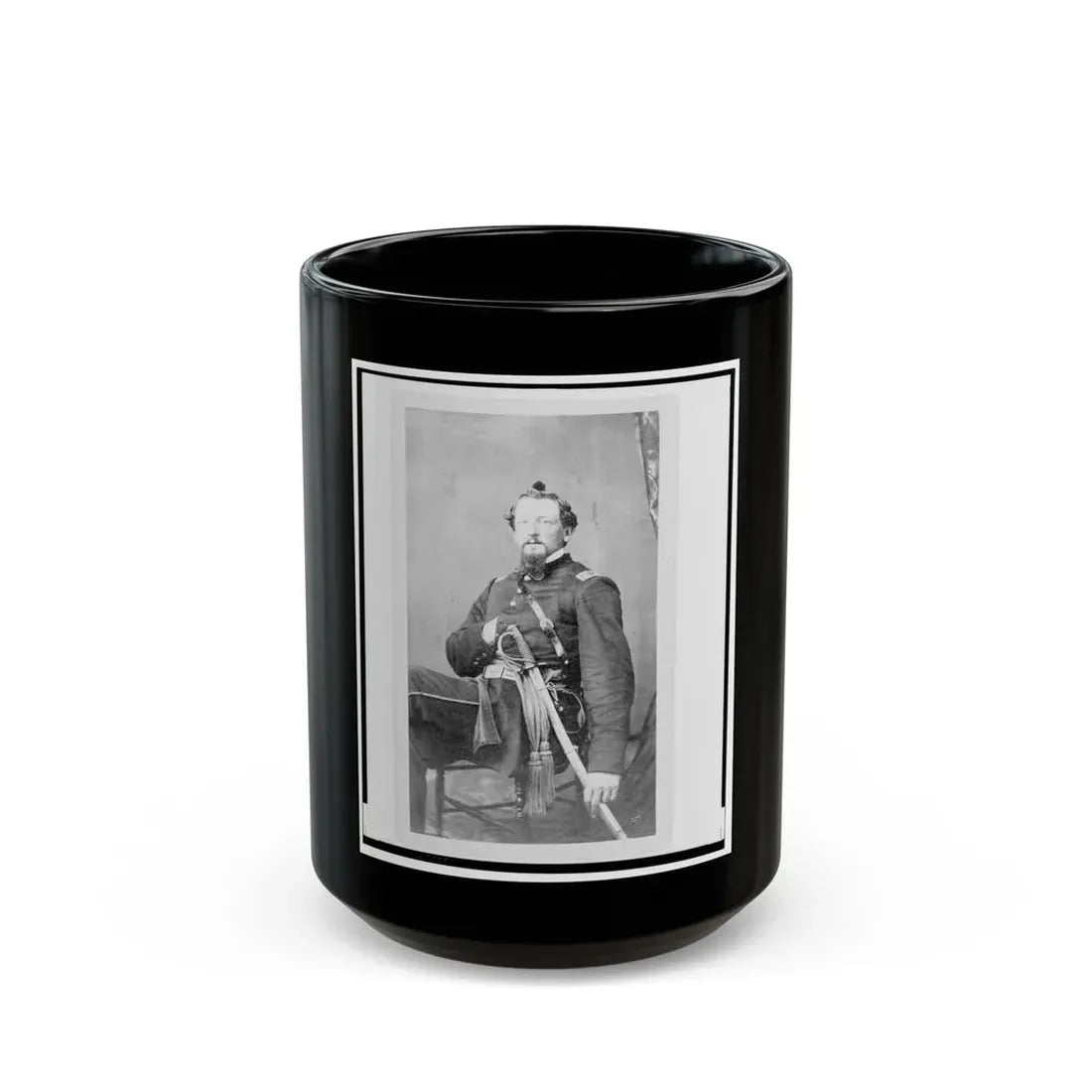 Major Charles S. Cotter, Union Officer, Chief Of Artillery, Full-Length Portrait, Seated, Facing Front (U.S. Civil War) Black Coffee Mug 15oz - Go Mug Yourself