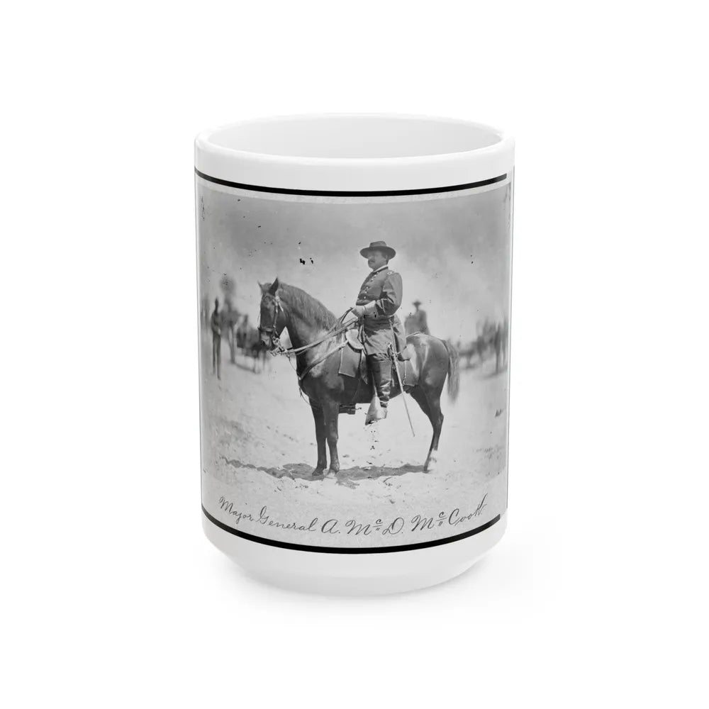 Major General Alexander Mcdowell Mccook, Full-Length Portrait Seated On Horseback, Facing Left (U.S. Civil War) White Coffee Mug-15oz-Go Mug Yourself