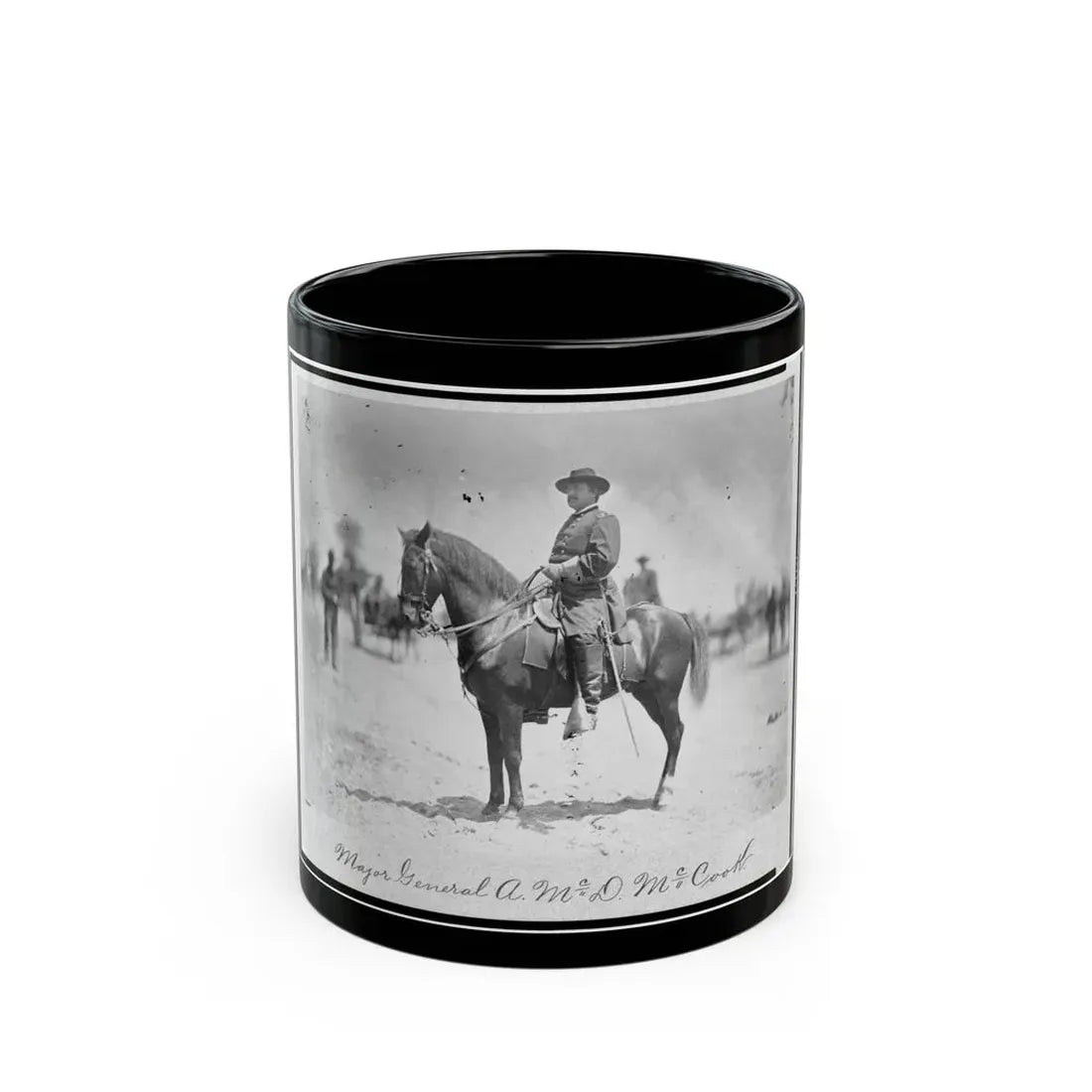 Major General Alexander Mcdowell Mccook, Full-Length Portrait Seated On Horseback, Facing Left (U.S. Civil War) Black Coffee Mug 11oz - Go Mug Yourself