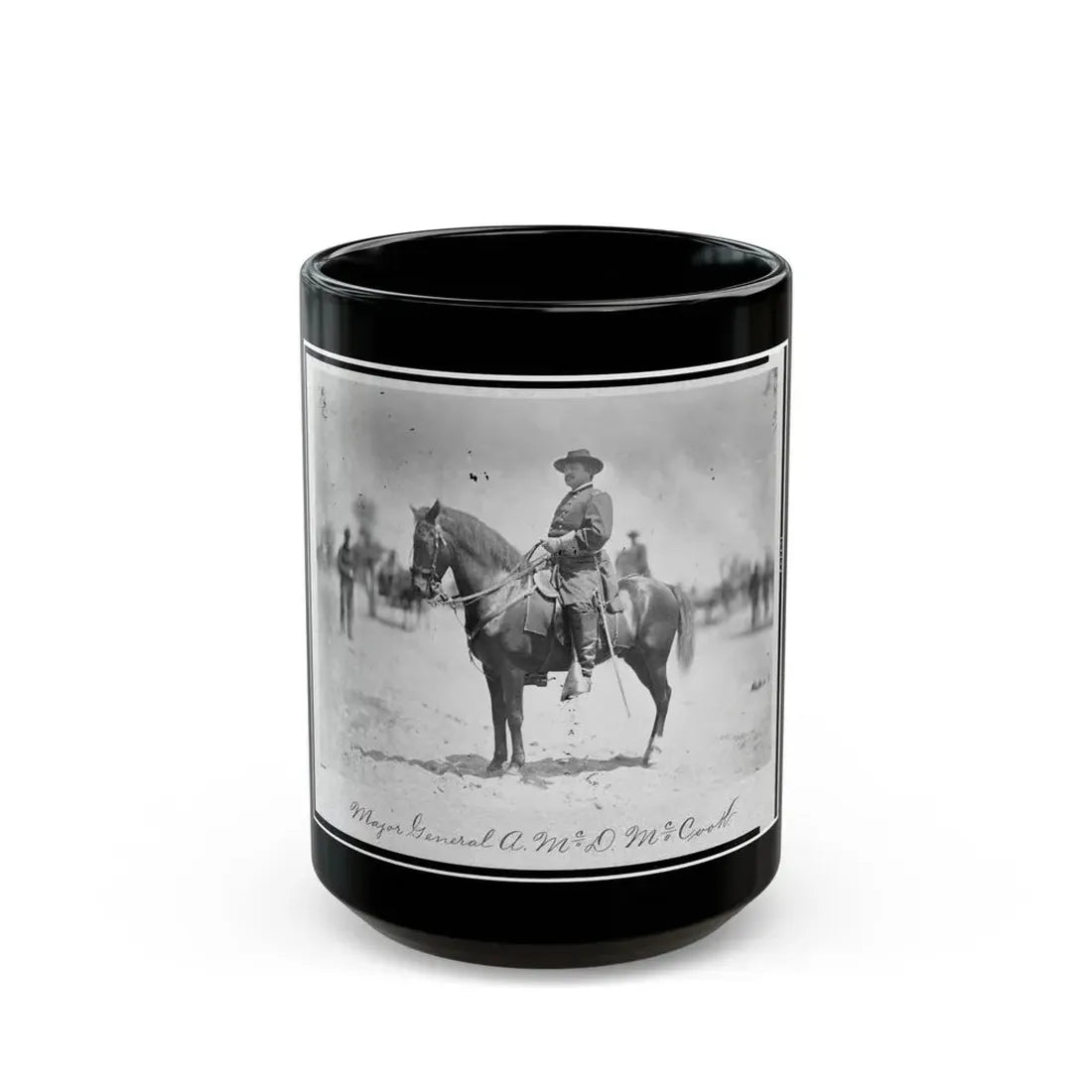 Major General Alexander Mcdowell Mccook, Full-Length Portrait Seated On Horseback, Facing Left (U.S. Civil War) Black Coffee Mug 15oz - Go Mug Yourself