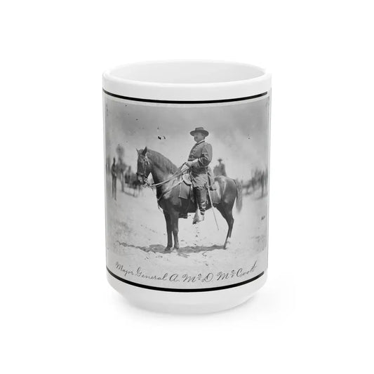 Major General Alexander Mcdowell Mccook, Full-Length Portrait Seated On Horseback, Facing Left (U.S. Civil War) White Coffee Mug 15oz - Go Mug Yourself