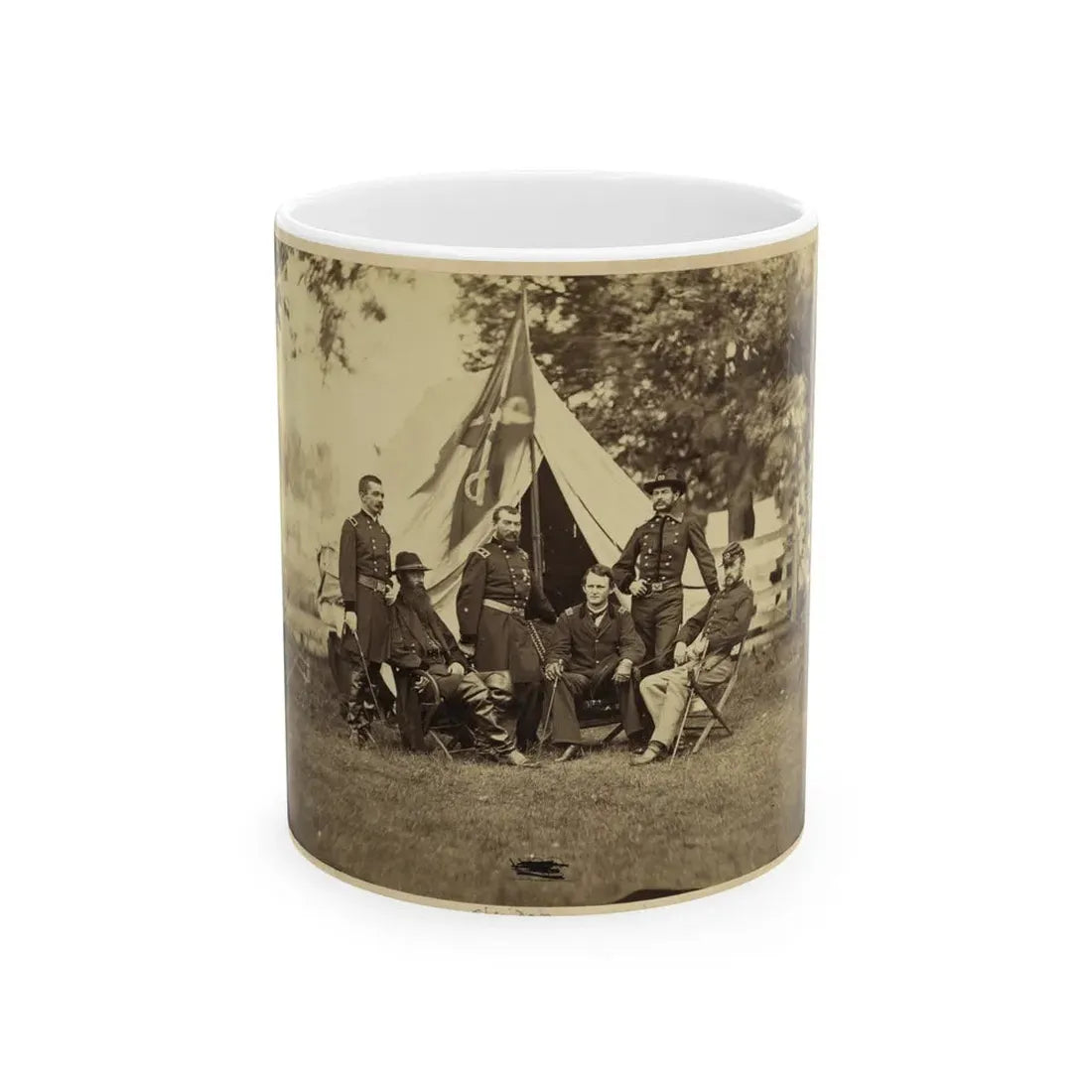Major General Philip Sheridan And His Generals In Front Of Sheridan's Tent (U.S. Civil War) White Coffee Mug 11oz - Go Mug Yourself