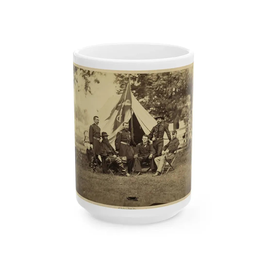 Major General Philip Sheridan And His Generals In Front Of Sheridan's Tent (U.S. Civil War) White Coffee Mug 15oz - Go Mug Yourself