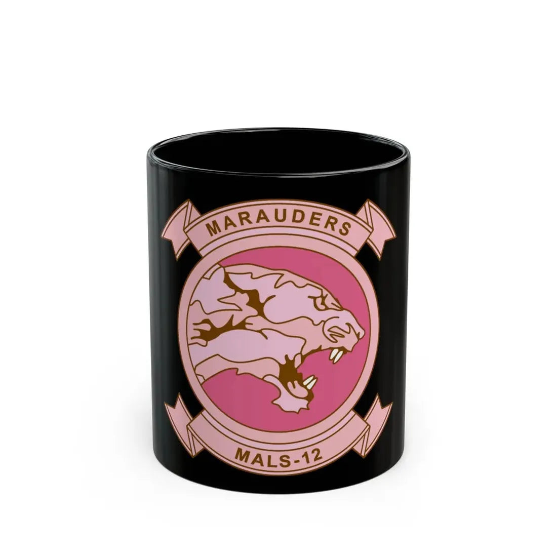 MALS 12 Wives Club PINK (USMC) Black Coffee Mug 11oz - Go Mug Yourself