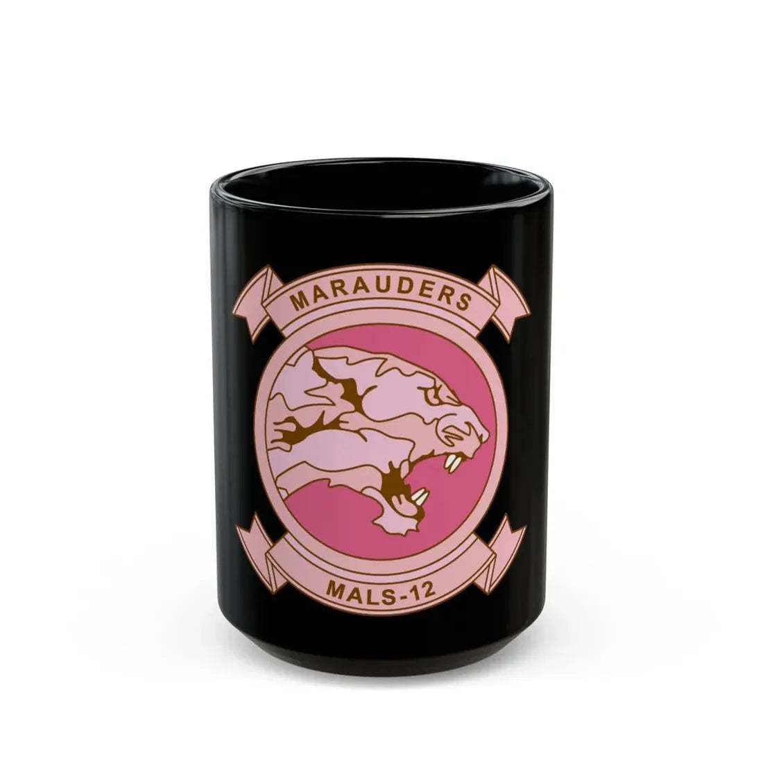 MALS 12 Wives Club PINK (USMC) Black Coffee Mug 15oz - Go Mug Yourself