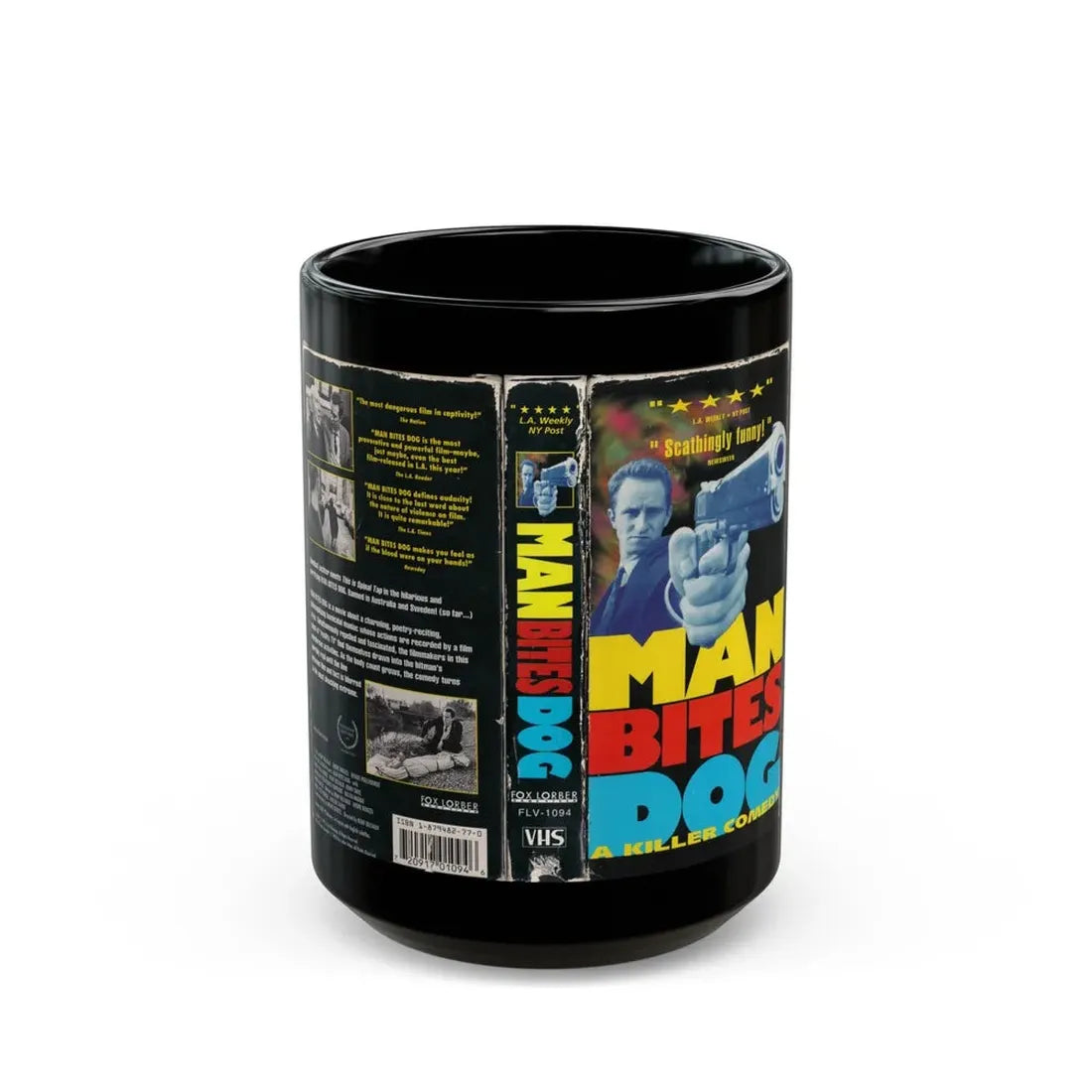 MAN BITES DOG (VHS COVER) - Black Coffee Mug 15oz - Go Mug Yourself