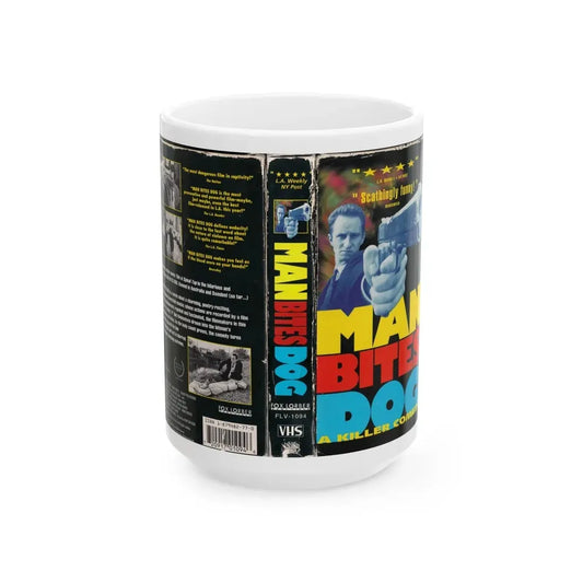 MAN BITES DOG (VHS COVER) - White Coffee Mug 15oz - Go Mug Yourself