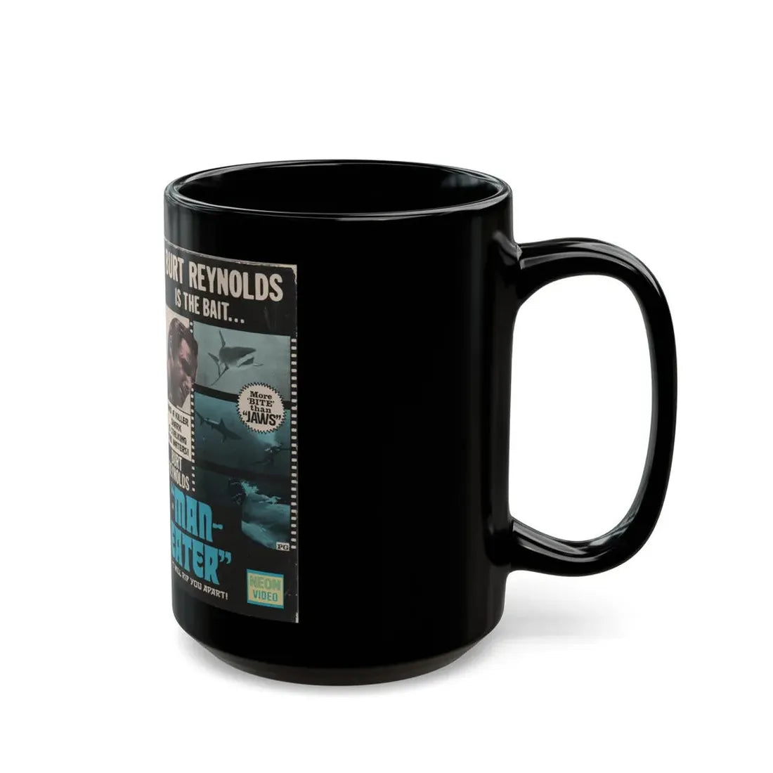 MAN EATER BURT REYNOLDS (VHS COVER) - Black Coffee Mug - Go Mug Yourself