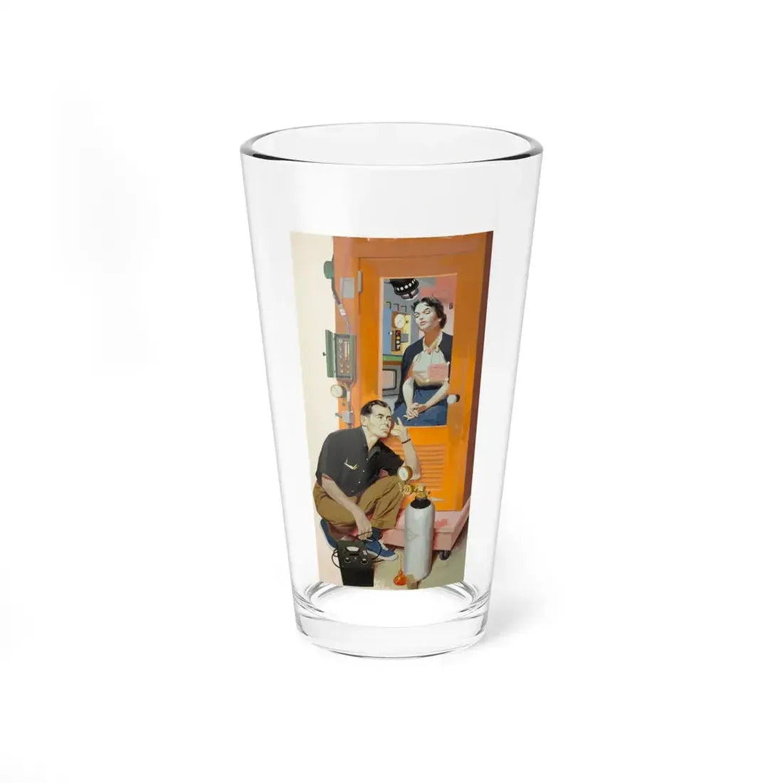 Man Listening at Door, story illustration - Pint Glass 16oz 16oz - Go Mug Yourself