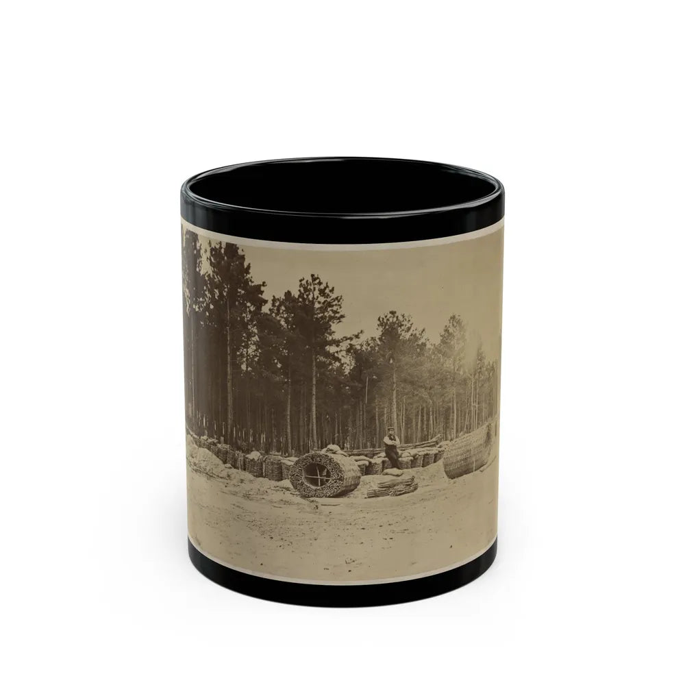 Man Seated On Gabions In Engineer Camp In Front Of Petersburg, Virginia (U.S. Civil War) Black Coffee Mug-11oz-Go Mug Yourself