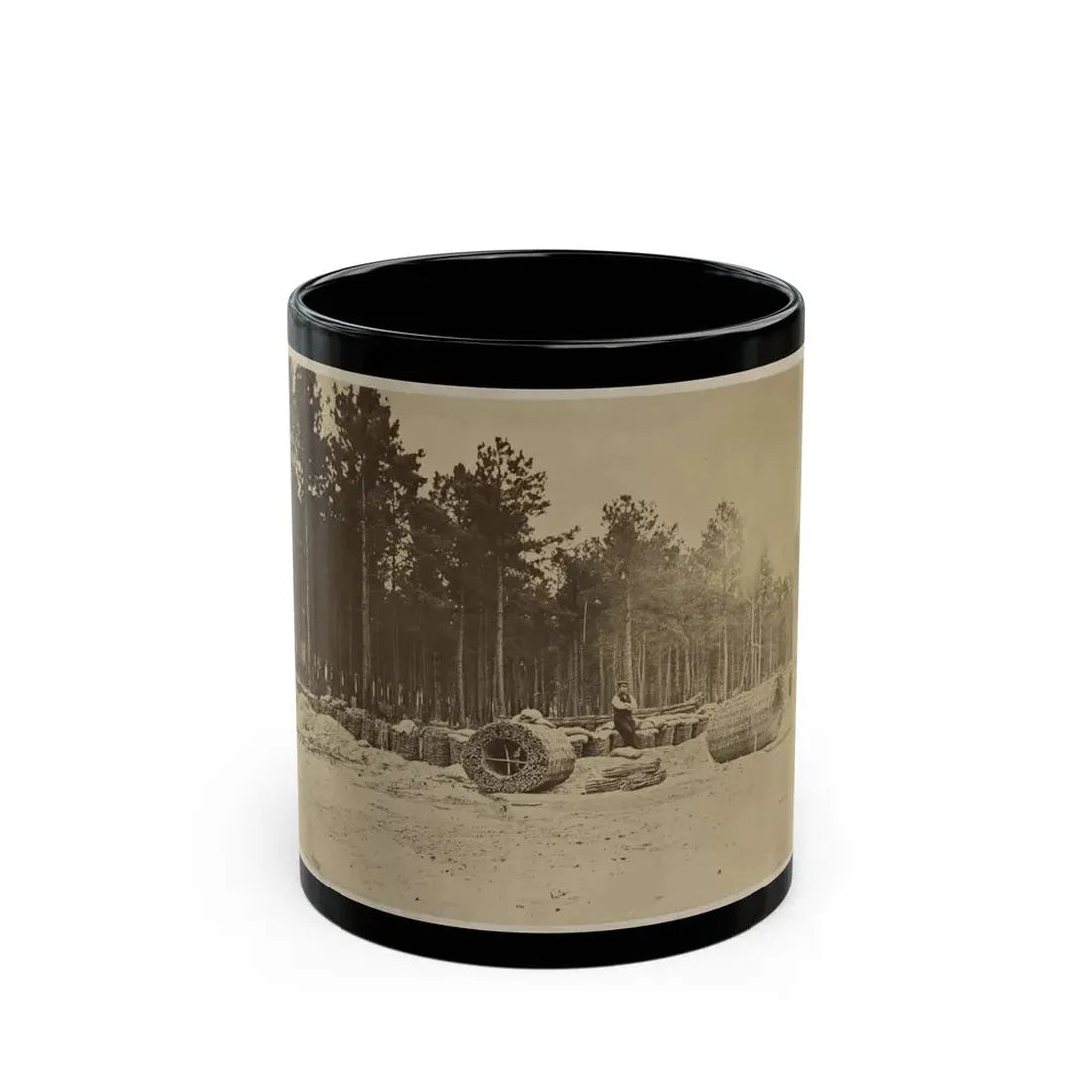 Man Seated On Gabions In Engineer Camp In Front Of Petersburg, Virginia (U.S. Civil War) Black Coffee Mug 11oz - Go Mug Yourself