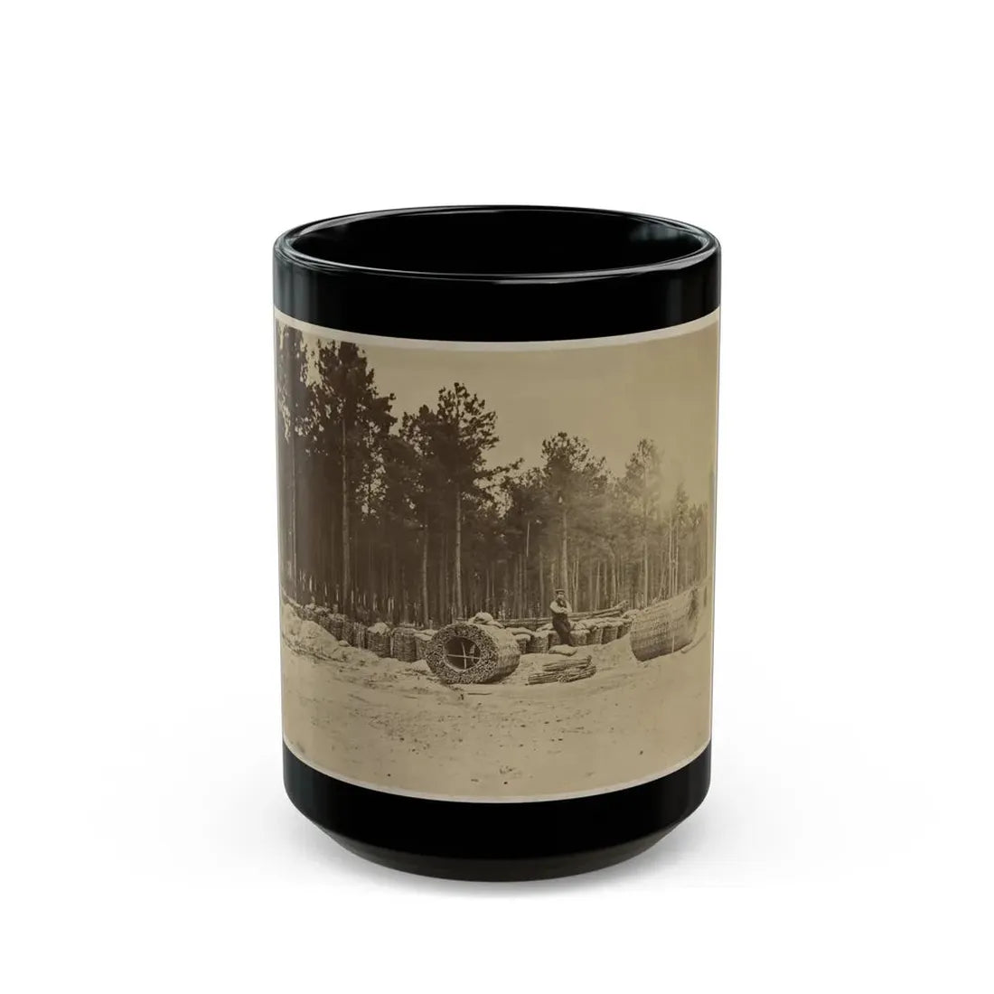 Man Seated On Gabions In Engineer Camp In Front Of Petersburg, Virginia (U.S. Civil War) Black Coffee Mug 15oz - Go Mug Yourself