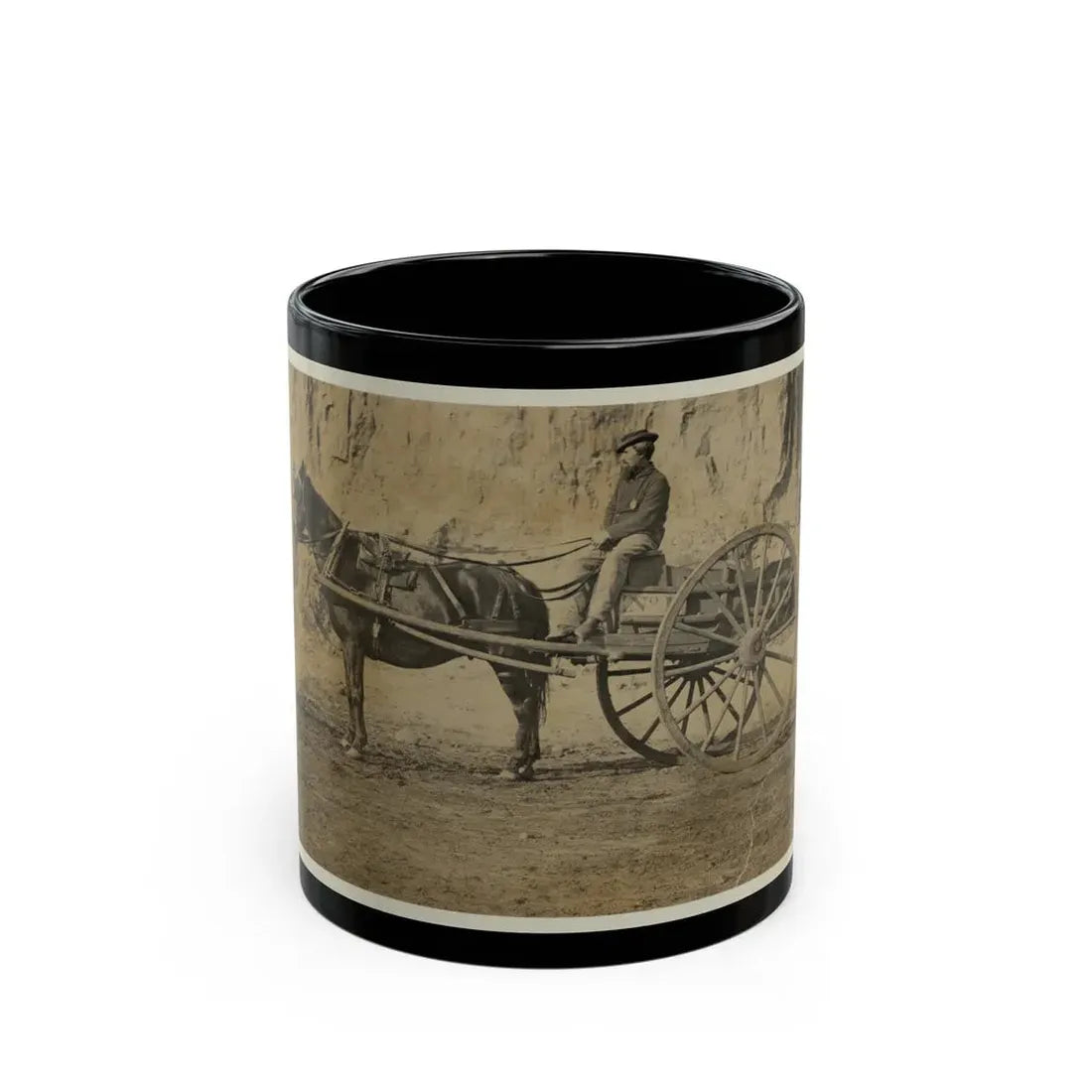 Man Sitting In A Horse Drawn Cart (U.S. Civil War) Black Coffee Mug 11oz - Go Mug Yourself