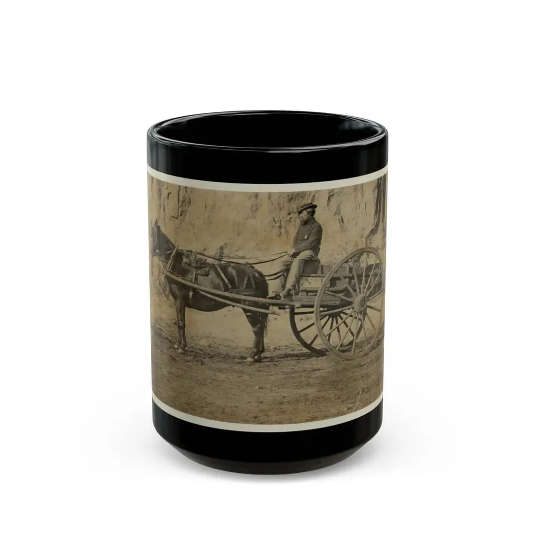 Man Sitting In A Horse Drawn Cart (U.S. Civil War) Black Coffee Mug 15oz - Go Mug Yourself
