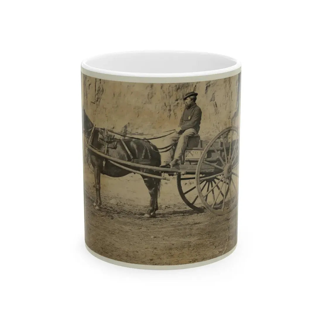 Man Sitting In A Horse Drawn Cart (U.S. Civil War) White Coffee Mug 11oz - Go Mug Yourself