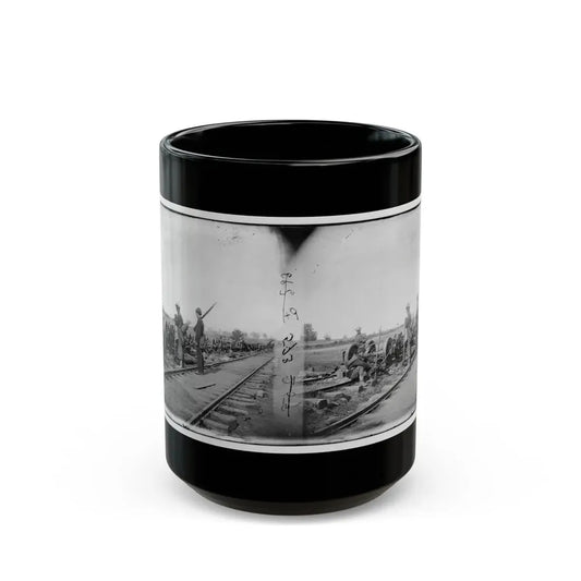 Manassas Junction, Va. Soldiers Beside Damaged Rolling Stock Of The Orange & Alexandria Railroad (U.S. Civil War) Black Coffee Mug 15oz - Go Mug Yourself