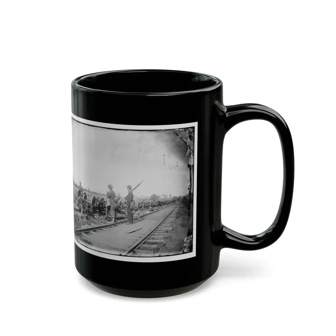 Manassas Junction, Va. Soldiers Beside Damaged Rolling Stock Of The Orange & Alexandria Railroad (U.S. Civil War) Black Coffee Mug - Go Mug Yourself