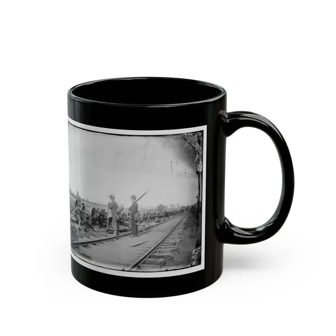 Manassas Junction, Va. Soldiers Beside Damaged Rolling Stock Of The Orange & Alexandria Railroad (U.S. Civil War) Black Coffee Mug - Go Mug Yourself