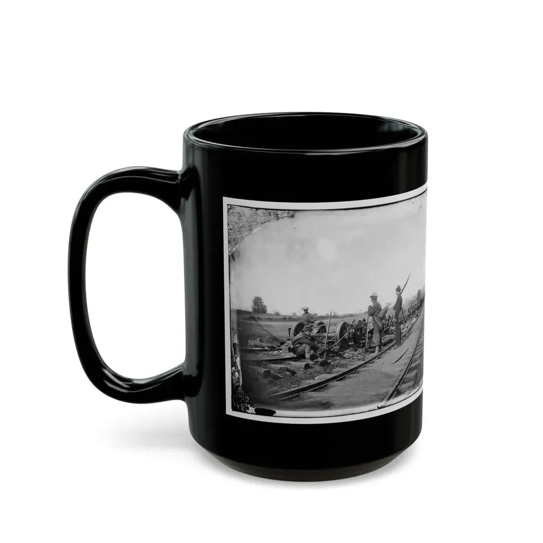 Manassas Junction, Va. Soldiers Beside Damaged Rolling Stock Of The Orange & Alexandria Railroad (U.S. Civil War) Black Coffee Mug - Go Mug Yourself