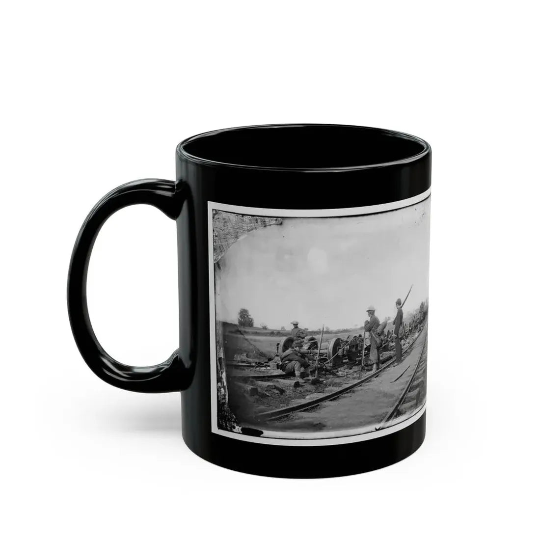 Manassas Junction, Va. Soldiers Beside Damaged Rolling Stock Of The Orange & Alexandria Railroad (U.S. Civil War) Black Coffee Mug - Go Mug Yourself