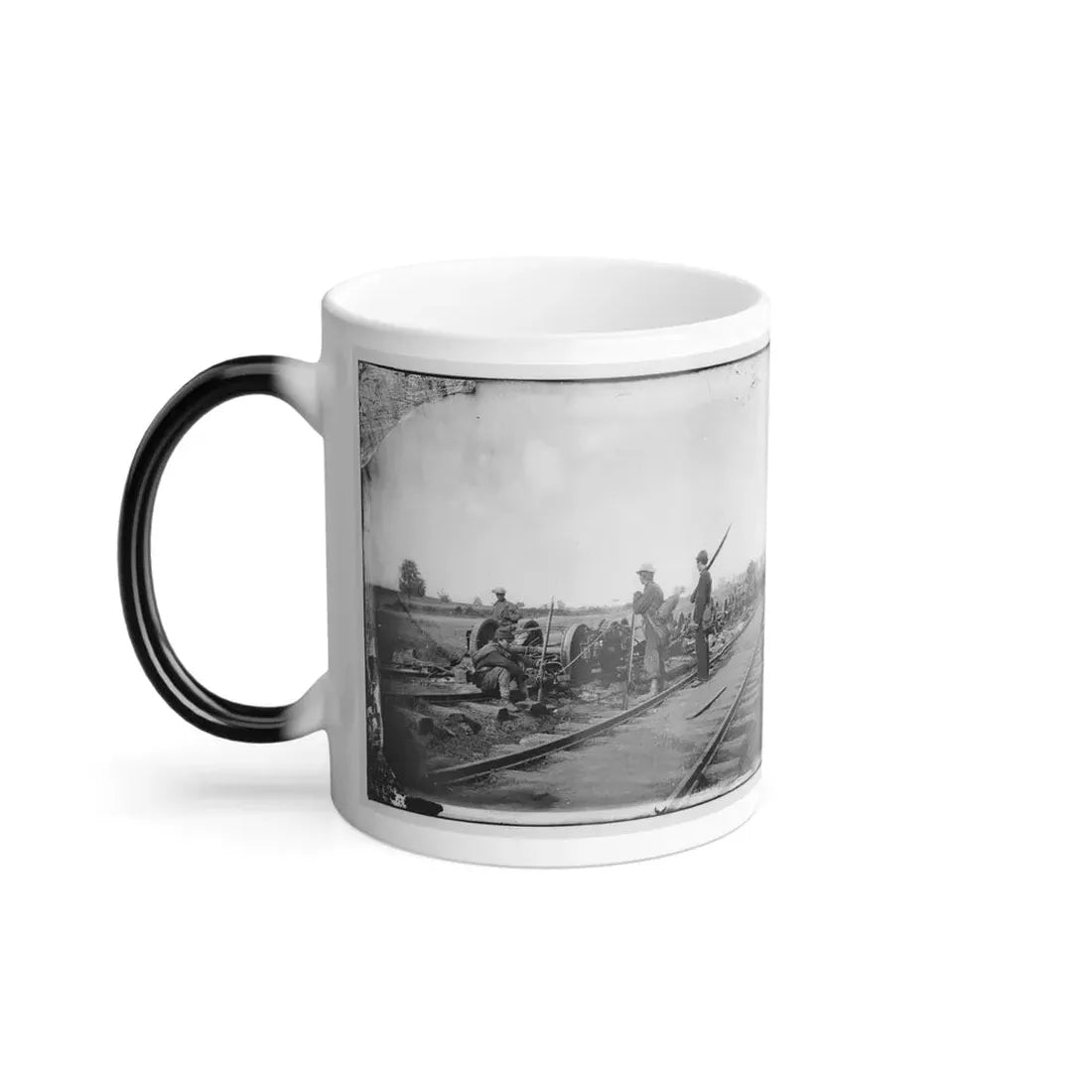 Manassas Junction, Va. Soldiers Beside Damaged Rolling Stock of the Orange & Alexandria Railroad (U.S. Civil War) Color Changing Coffee Mug 11oz - Go Mug Yourself