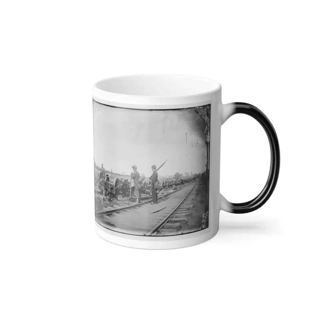 Manassas Junction, Va. Soldiers Beside Damaged Rolling Stock of the Orange & Alexandria Railroad (U.S. Civil War) Color Changing Coffee Mug 11oz - Go Mug Yourself