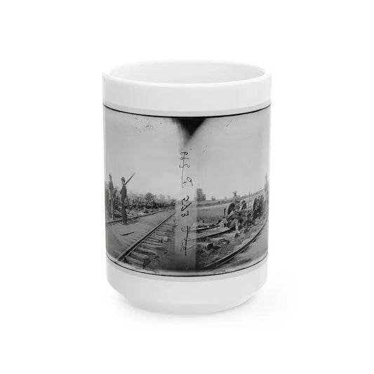 Manassas Junction, Va. Soldiers Beside Damaged Rolling Stock Of The Orange & Alexandria Railroad (U.S. Civil War) White Coffee Mug 15oz - Go Mug Yourself